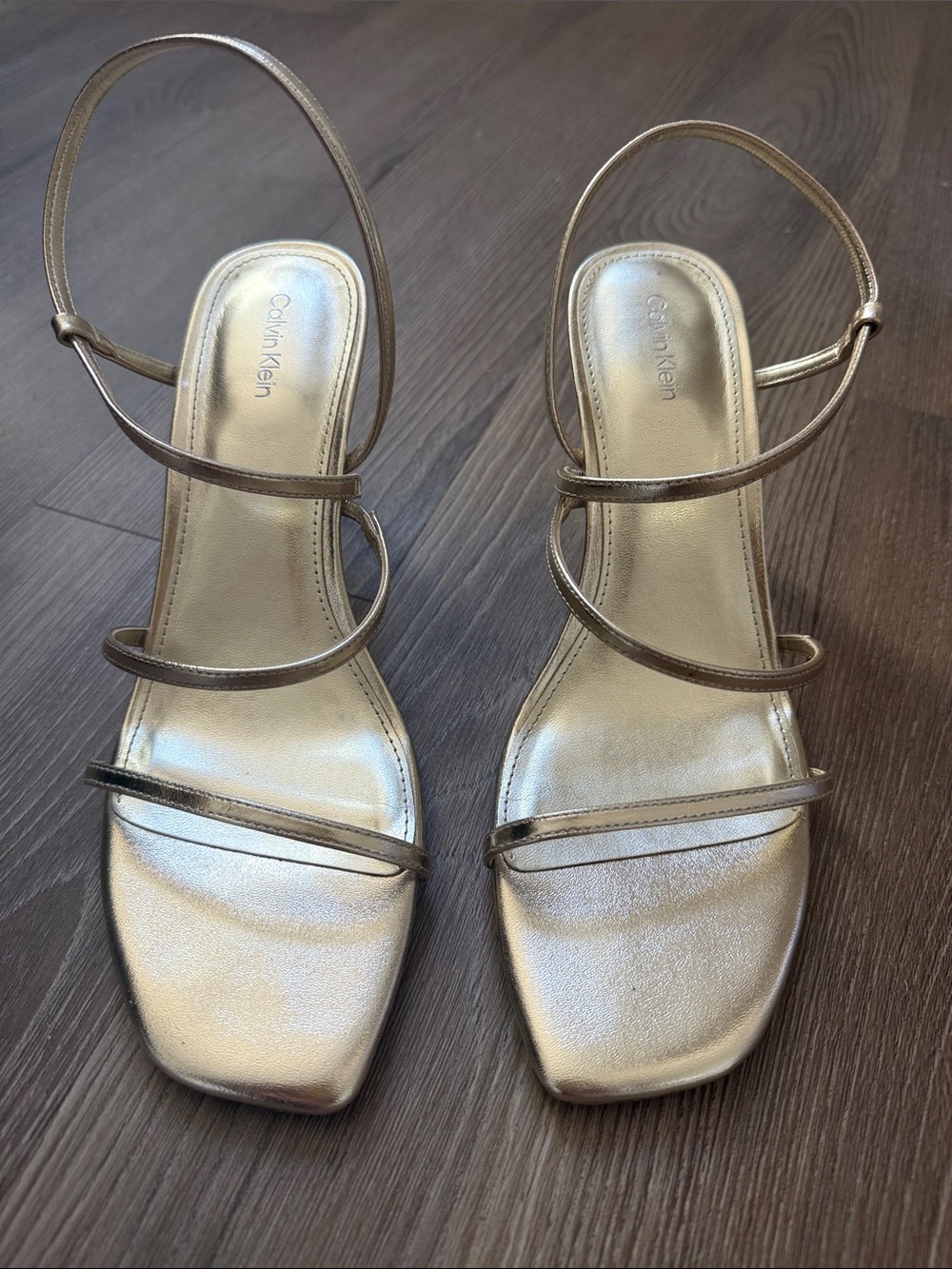 Calvin Klein Metallic Gold Strappy Square-Toe Heels